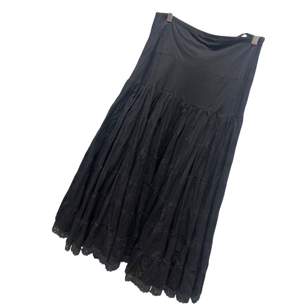 Guess Vintage Y2K Black Cotton Layered Maxi Skirt